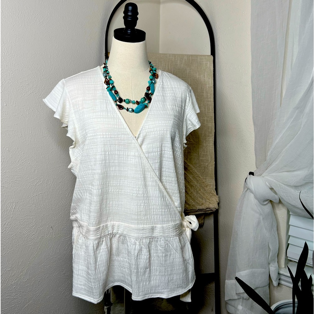 Banana Republic NWT White Wrap Flutter Sleeve Top, Sz XL
